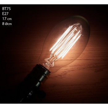 Vintage incandescent bulb Edison E27 BT75 exposed filaments