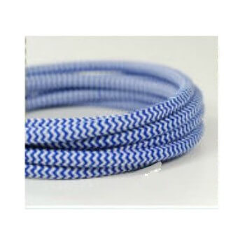 Cable eléctrico tejido al fresco azul/blanco vintage
