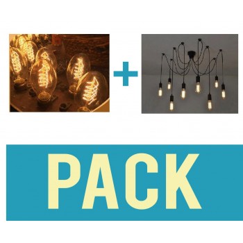 Pack Ceiling light with 10 vintage BT55 bulbs hanging retro look DIY 8 E27 sockets 