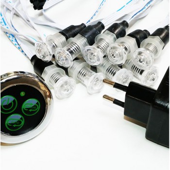 Juego de 9 luces de cromoterapia impermeables IP 68 de 12 V para todos los ambientes húmedos.