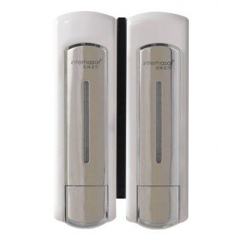 Double soap dispenser and shampoo 2 x 500 ml economical and ergonomic opaque white