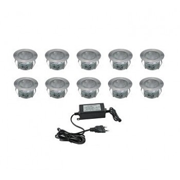 Kit of 10 cold white recessed outdoor spotlights (10 x 1W) with transformer