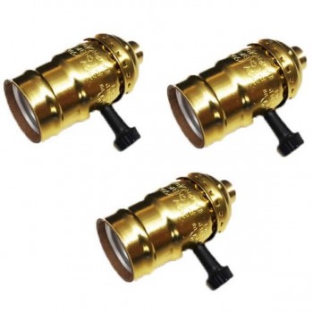 Set of 3 vintage Gold E27 sockets with rotary switch