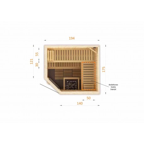 Finnish sauna cabin 194x175x199 with remote control stove
