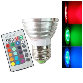 Bombilla LED E27 RGB 15 colores con control remoto 3W