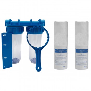 Water filtration pack filter holder plus 2 heat-sealed 20 micron anti-sediment filters