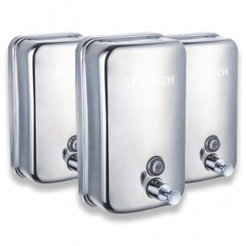 Set of 3 vandal-proof stainless steel soap dispensers 1 Liter