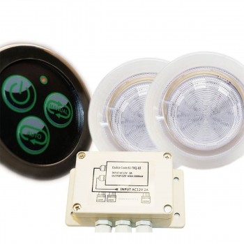 Foco empotrable RGB estanco IP68 + pulsador de control y transformador para hammam y baño