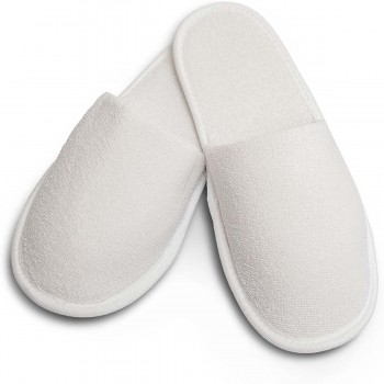 White closed disposable cotton terry slippers