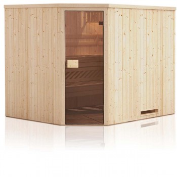 Cabina de sauna de esquina 194x175x199 con estufa con control remoto