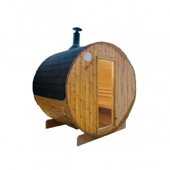 Harvia barrel type outdoor sauna with wood stove 220 cm (L) x 220 cm (diameter)