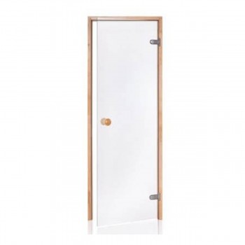 Porta sauna in vetro di sicurezza 8 mm telaio pino 70 x 190 trasparente