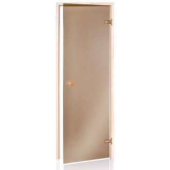 Sauna door in safety glass 8 mm pine frame 70 x 190 bronze