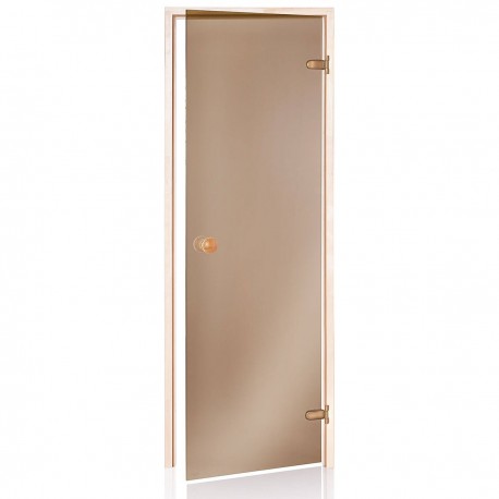 Sauna door in safety glass 8 mm pine frame 70 x 190 bronze