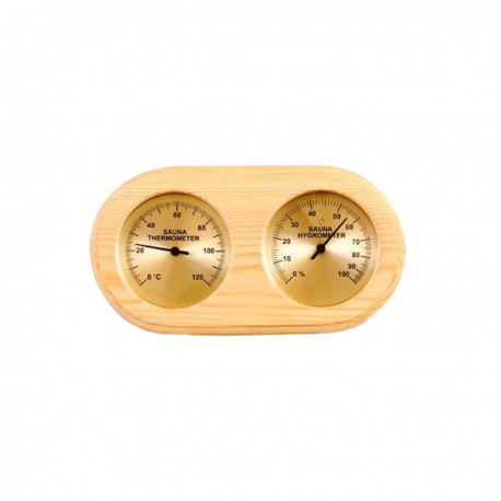 Thermometer, SAWO Hygrometer in Pine for sauna with golden background