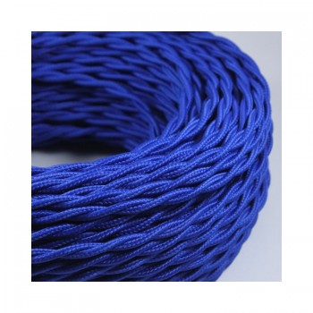 Rouleau de 100 mètres fil électrique tressé de couleur bleuvintage look retro en tissu
